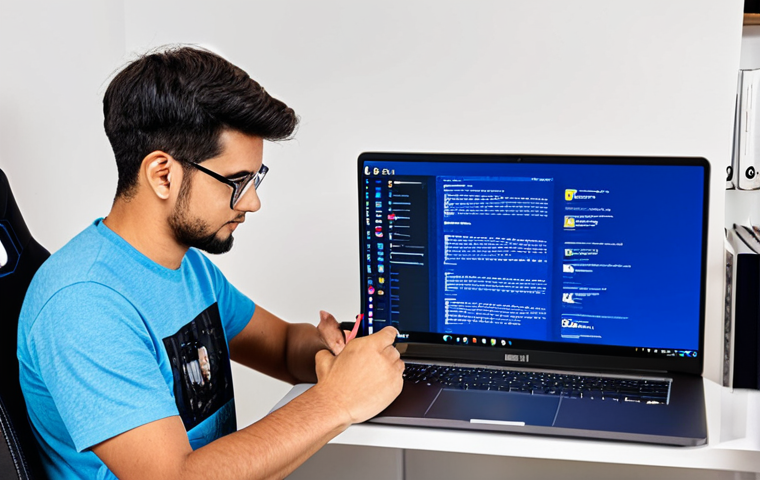 **

A fully clothed, professional game blogger intensely writing an article about "Devil M" on a laptop. The scene is set in a bright, organized home office with gaming posters in the background. The blogger is wearing a modest t-shirt and jeans. The laptop screen displays code or game data. Safe for work, appropriate content, perfect anatomy, correct proportions, well-formed hands, proper finger count, natural pose, professional, family-friendly.

**