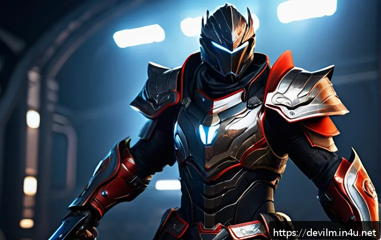 데블 M 커스텀 스킨 만들기 - A dynamic battle-themed custom game character skin featuring dark tones and metallic textures, accen...